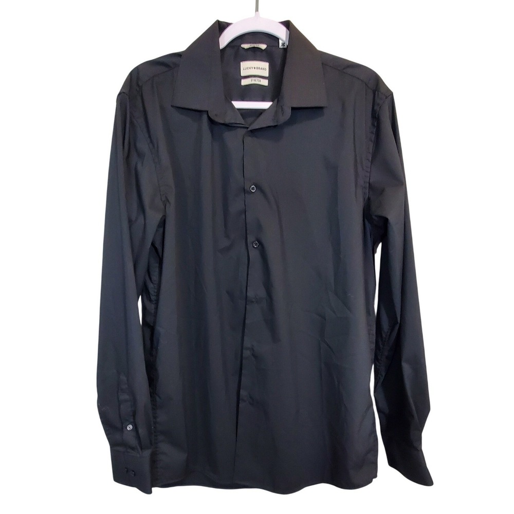 Lucky Brand Mens Slim Fit Stretch Long Sleeve Button Down Shirt Black Large